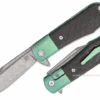 Artisan Cutlery Small Hyperion Flipper Folding Knife, Damascus, Carbon Fiber/Titanium Green, 1834GSDGN