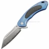 Artisan Cutlery Flipper Folding Knife, Damascus, Titanium Blue/CF, 1818GDBU