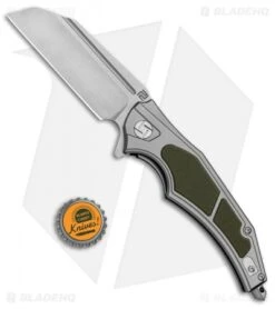 Artisan Cutlery Apache Liner Lock Knife Gray/Green G-10 (3.5" Stonewash) -Artisan Cutlery Shop Artisan Apache LL Gray Green G 10 SW ATZ1813PGGN BHQ 87136 jr bottlecap