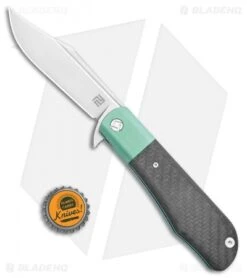 Artisan Cutlery D. Rocket Hyperion Frame Lock Knife CF/Green Ti (4" Satin) 1834G -Artisan Cutlery Shop Artisan Cutlery D Rocket Hyperion FL CF Green Ti Satin 1834G BHQ 105423 jr bottlecap
