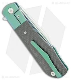 Artisan Cutlery D. Rocket Hyperion Frame Lock Knife CF/Green Ti (4" Satin) 1834G -Artisan Cutlery Shop Artisan Cutlery D Rocket Hyperion FL CF Green Ti Satin 1834G BHQ 105423 jr side