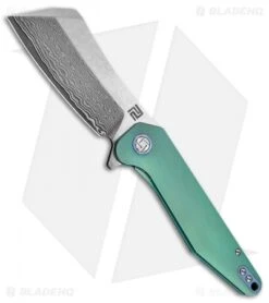 Artisan Cutlery Osprey Liner Lock Knife Green Titanium (3.6" Damascus)