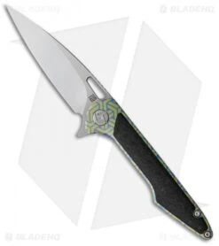Artisan Cutlery Small Archaeo Frame Lock Flipper Knife Blue/Green CF (3" Satin)