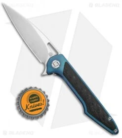 Artisan Cutlery Small Archaeo Frame Lock Flipper Knife Blue Ti/CF (3" Damascus) -Artisan Cutlery Shop Artisan Cutlery Small Archaeo FL Blue Ti CF Damascus ATZ1821GSDBU BHQ 93341 jr bottlecap