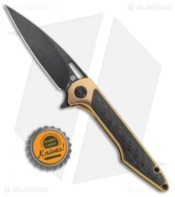 Artisan Cutlery Small Archaeo Frame Lock Flipper Knife Gold/CF (3"Black) -Artisan Cutlery Shop Artisan Cutlery Small Archaeo FL FL Gold CF Black 1821GS BKD BHQ 99411 jr bottlecap