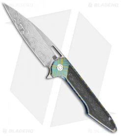 Artisan Cutlery Small Archaeo Frame Lock Flipper Knife Blue/Green (3" Damascus)