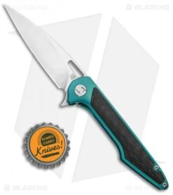 Artisan Cutlery Small Archaeo Frame Lock Flipper Knife Green Ti/CF (3" Satin) -Artisan Cutlery Shop Artisan Cutlery Small Archaeo FL Green Ti CF Satin ATZ1821GSGNM BHQ 93344 jr bottlecap