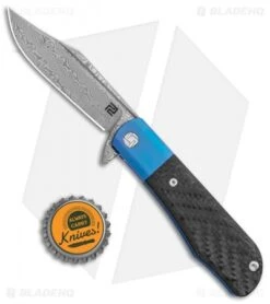 Artisan Cutlery Small Hyperion Bolster Lock Knife CF/Blue Ti (3" Damascus) -Artisan Cutlery Shop Artisan Cutlery Small Hyperion Bolster Lock CF Blue Ti Damascus 1834GS BU BHQ 113175 jr bottlecap
