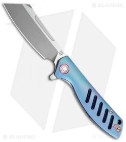Artisan Cutlery Small Tomahawk Frame Lock Knife Blue Titanium (3" Satin M390)