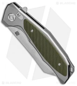 Artisan Cutlery Megahawk Liner Lock Knife Gray/Green G-10 (3.9" Stonewash) -Artisan Cutlery Shop Artisan Falcon Wharncliffe LL Gray Green G 10 SW ATZ1809PGGN BHQ 87129 jr spine