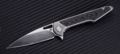 Artisan Cutlery Archaeo Flipper Folding Knife, Damascus, Titanium/CF, 1821GSDGY